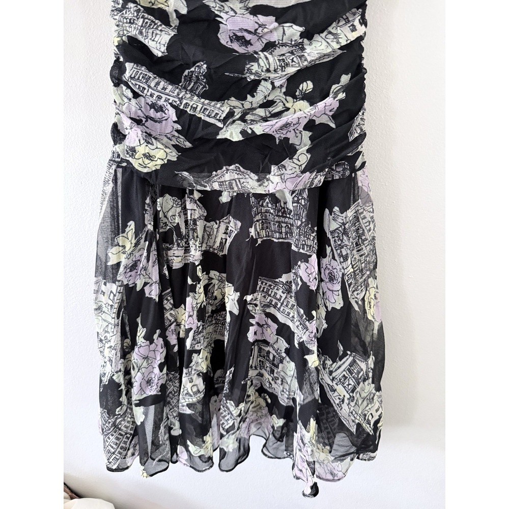 Floral Cityscape Y2K Mesh Fairy Goth Fit & Flare Dress Ruched Sz 8 Nine West - Picture 3 of 8